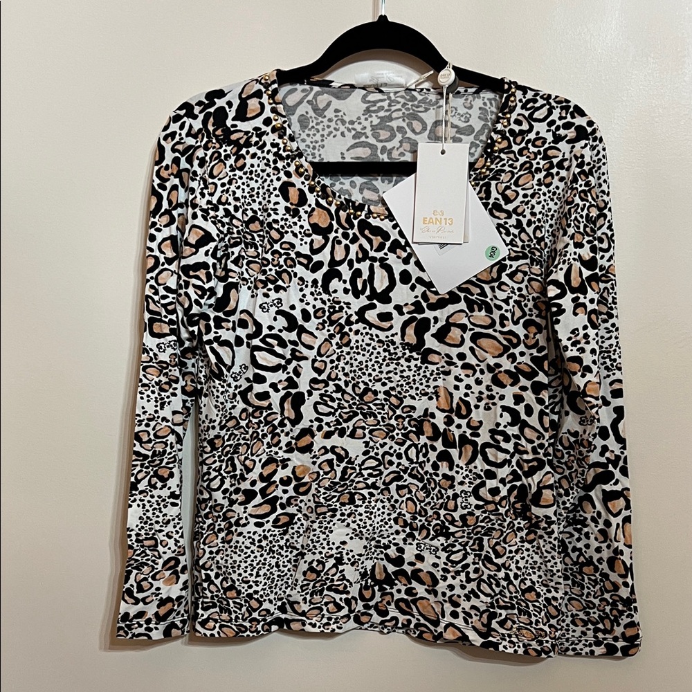 Barts Women's Leopard Print Blouse - Black, Brown, and White. Size 46/Medium